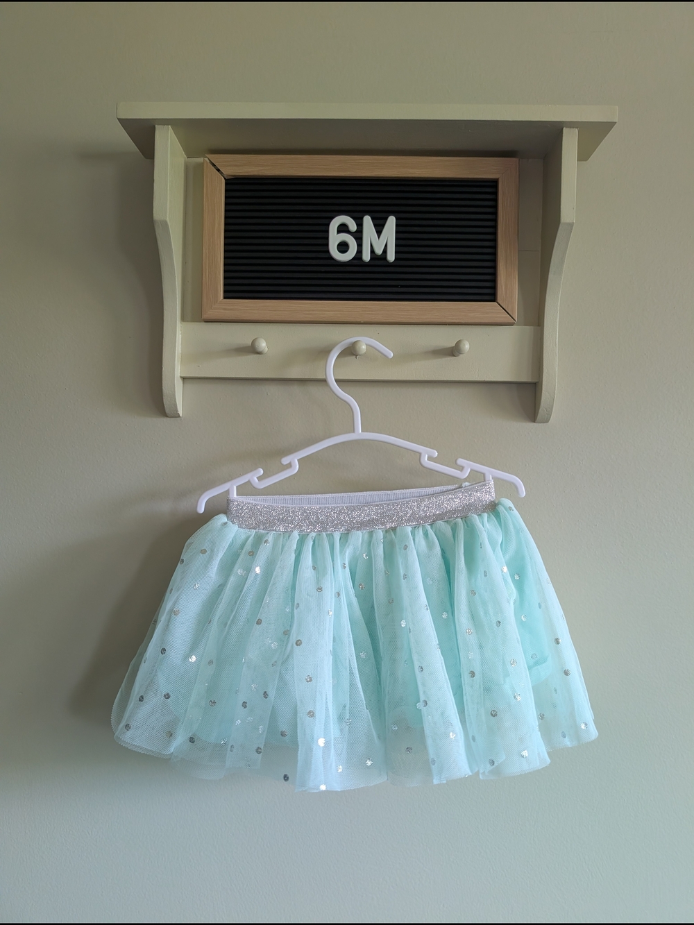 Carter's Light Aqua Tulle Skirt with Silver Sequin Trim